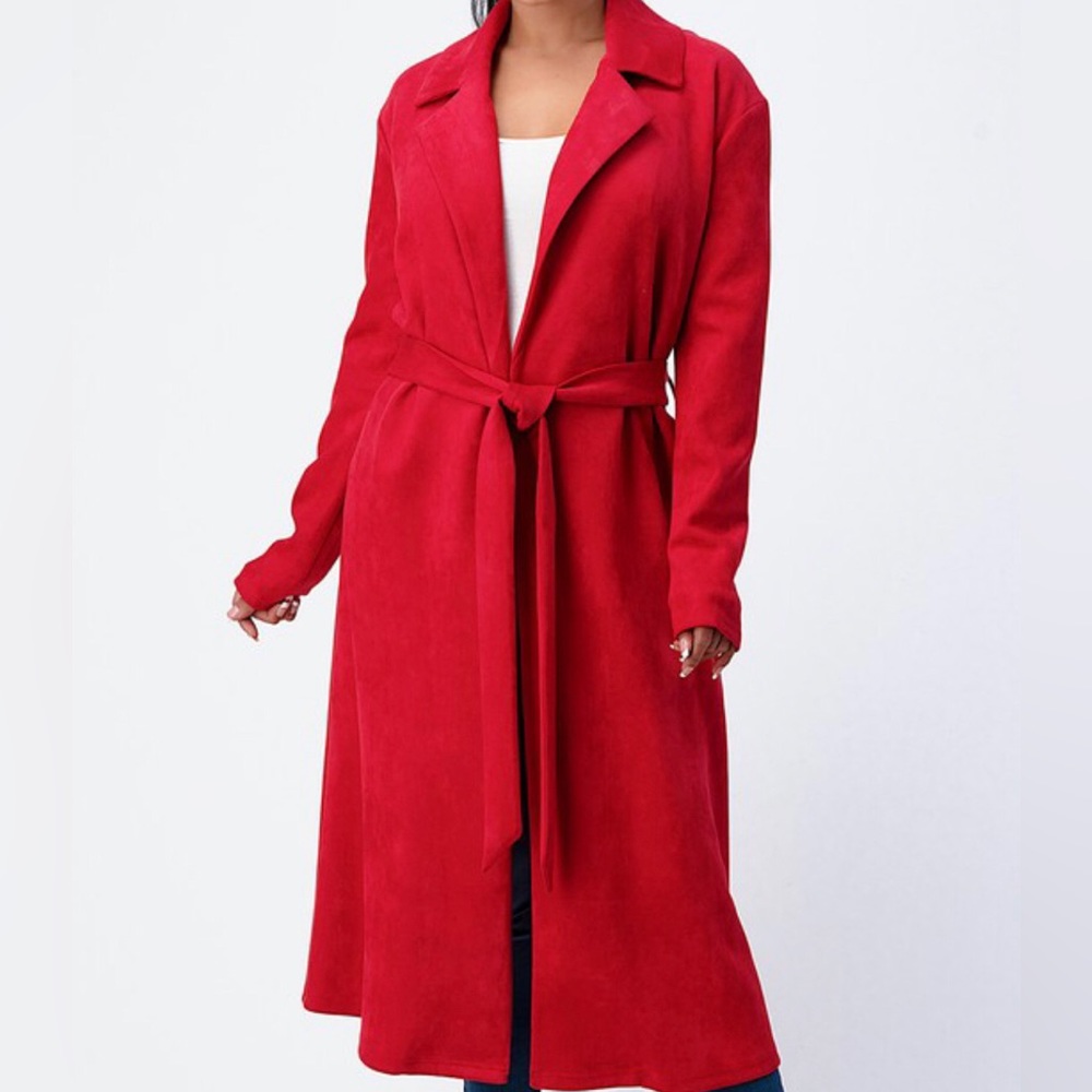 Red Suede Trench Coat